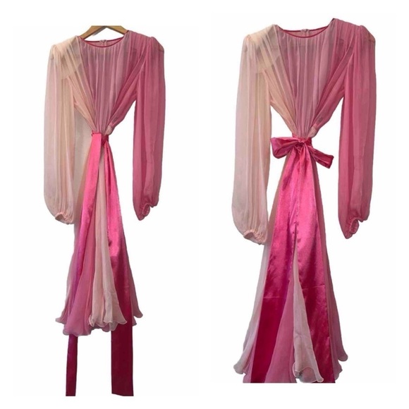 DOLCE & GABBANA D&G dress silk chiffon pink midi sheer satin belt tea length 8 - Picture 5 of 16